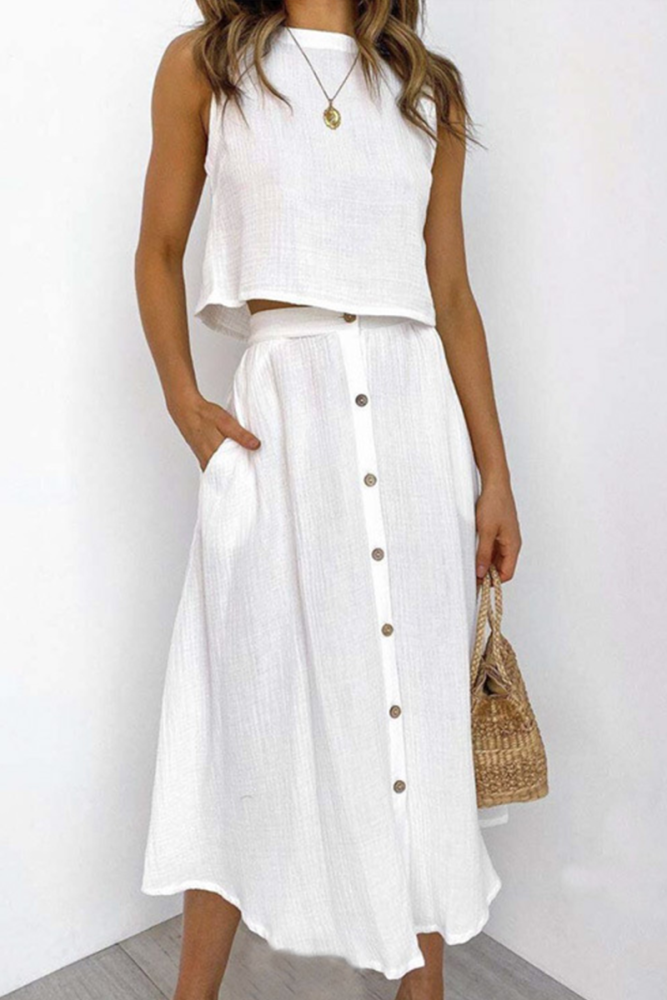 Street Print Patchwork V Neck Sleeveless Two Pieces main image 1