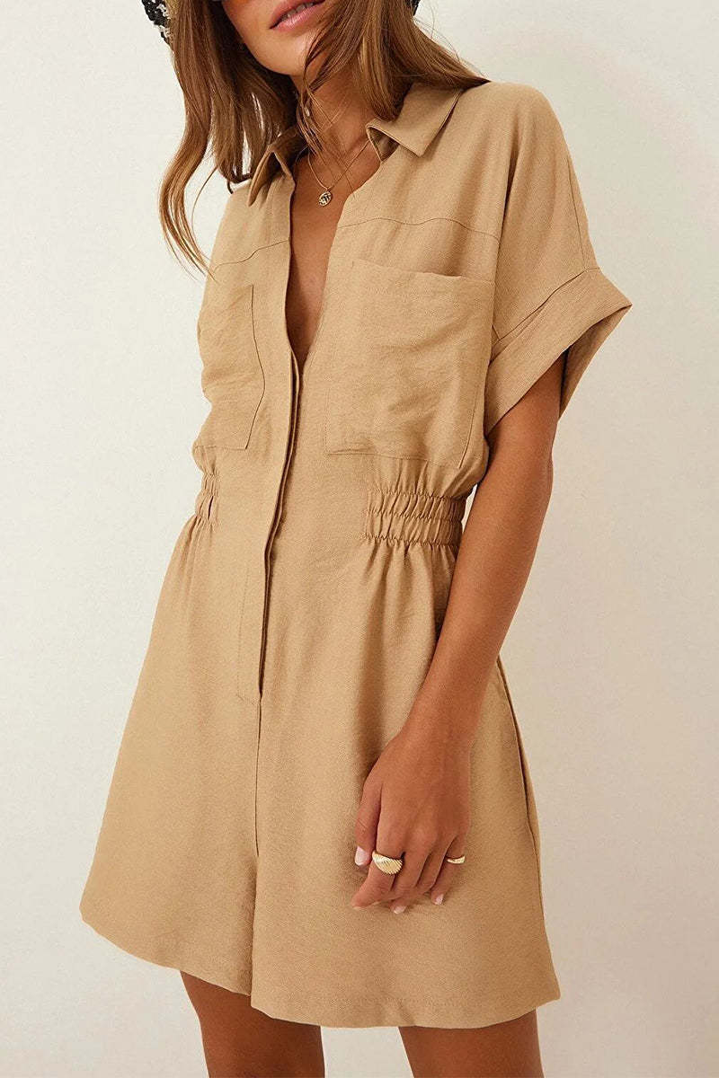 Solid Color Casual Round Neck Sleeveless Pocket Loose Rompers