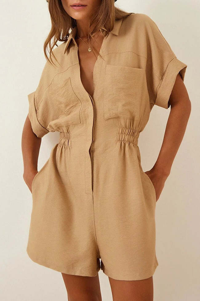 Fashion Casual Solid Patchwork Turndown Collar Loose Rompers main image 1