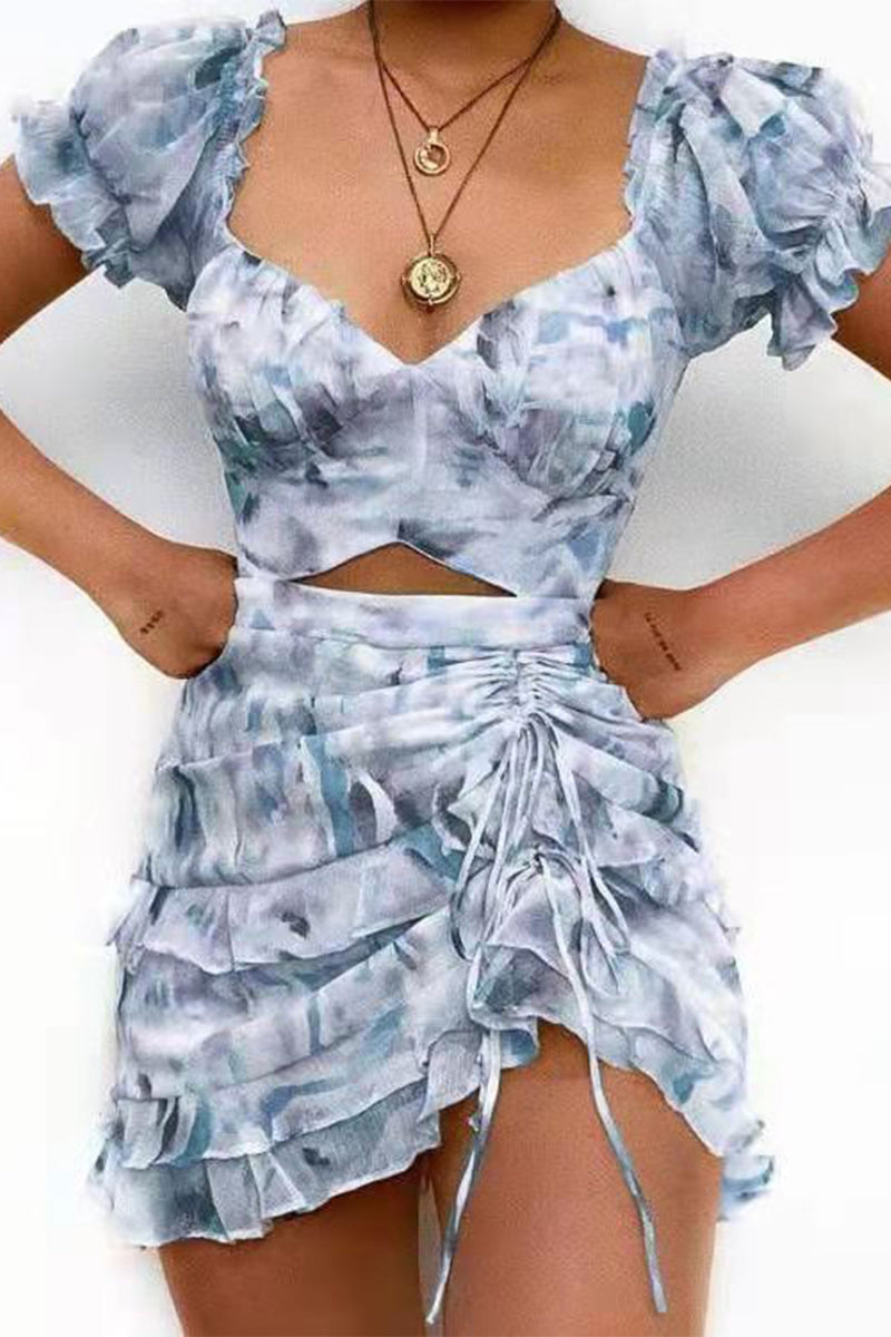 Sexy Solid Lace Flounce V Neck Irregular Dresses