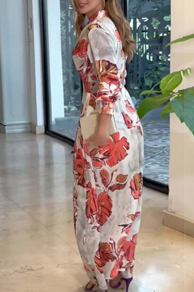 Fashion Casual Print Patchwork V Neck Dresses(4 Colors)