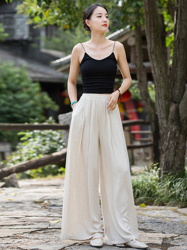 Casual Wide Leg Pleated Loose Solid Color Pants