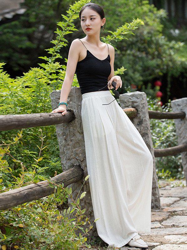 Casual Wide Leg Pleated Loose Solid Color Pants