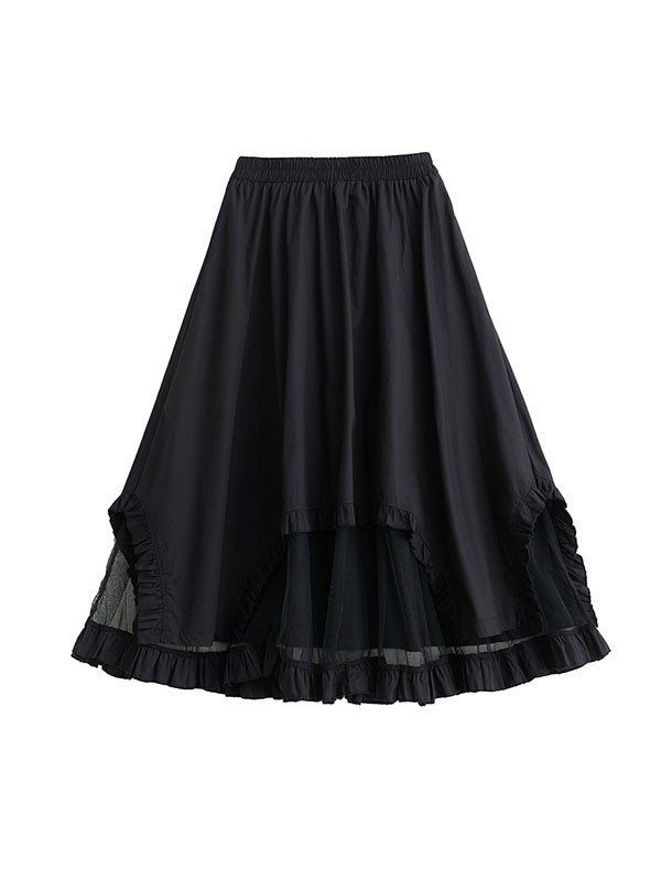 Split-Joint Solid Color Gauze Elastics Loose Skirts Bottoms