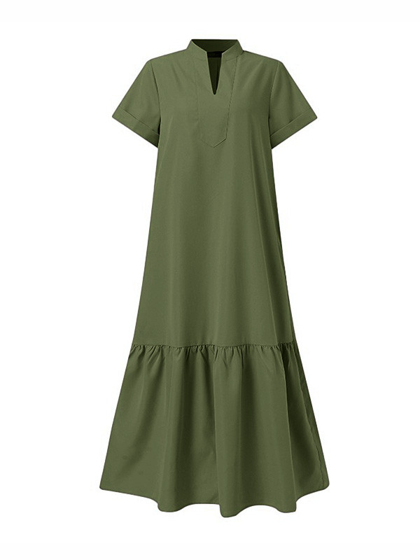 Split-Joint Solid Color Short Sleeves Plus Size V-Neck Maxi Dresses