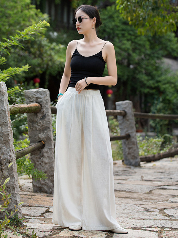 Casual Wide Leg Pleated Loose Solid Color Pants