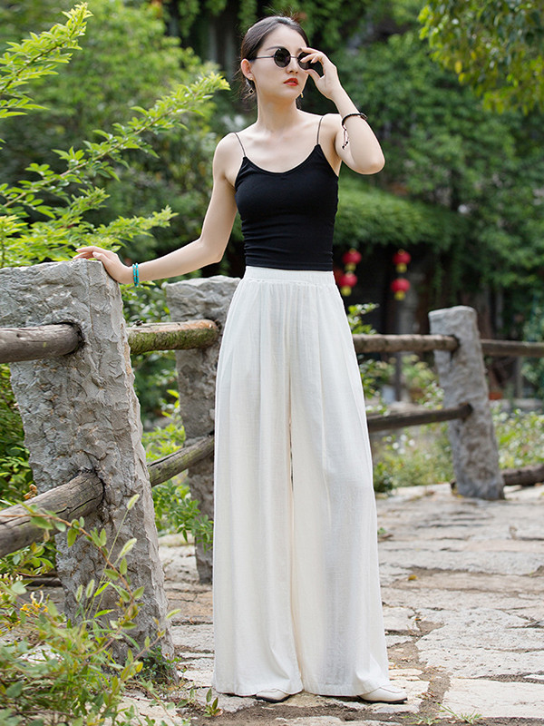Casual Wide Leg Pleated Loose Solid Color Pants