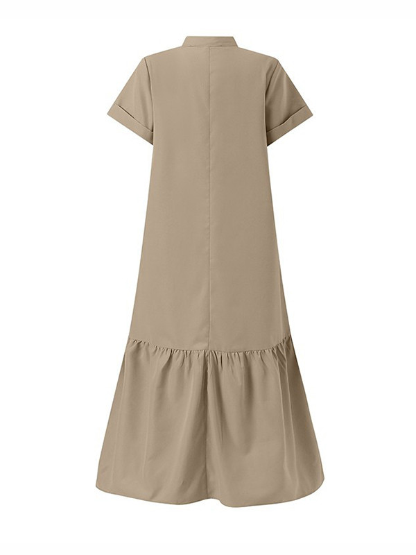 Split-Joint Solid Color Short Sleeves Plus Size V-Neck Maxi Dresses
