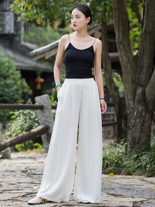 Casual Wide Leg Pleated Loose Solid Color Pants