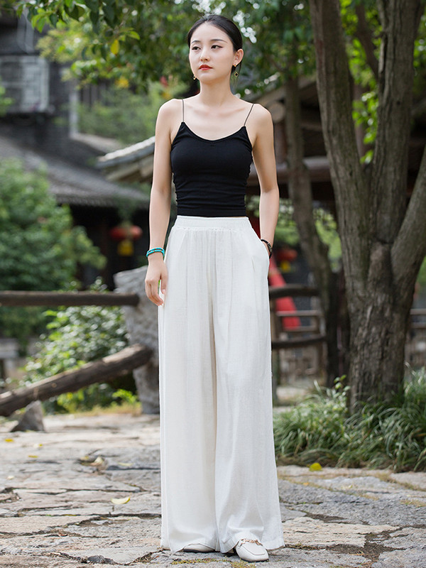 Casual Wide Leg Pleated Loose Solid Color Pants