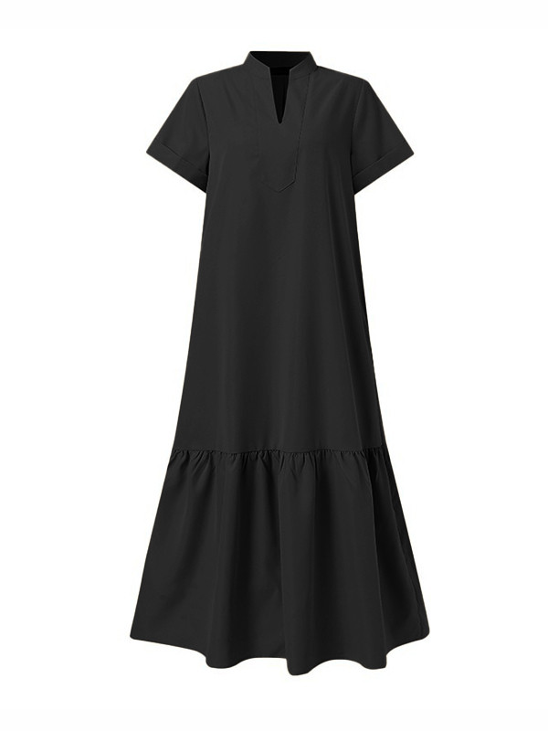 Split-Joint Solid Color Short Sleeves Plus Size V-Neck Maxi Dresses