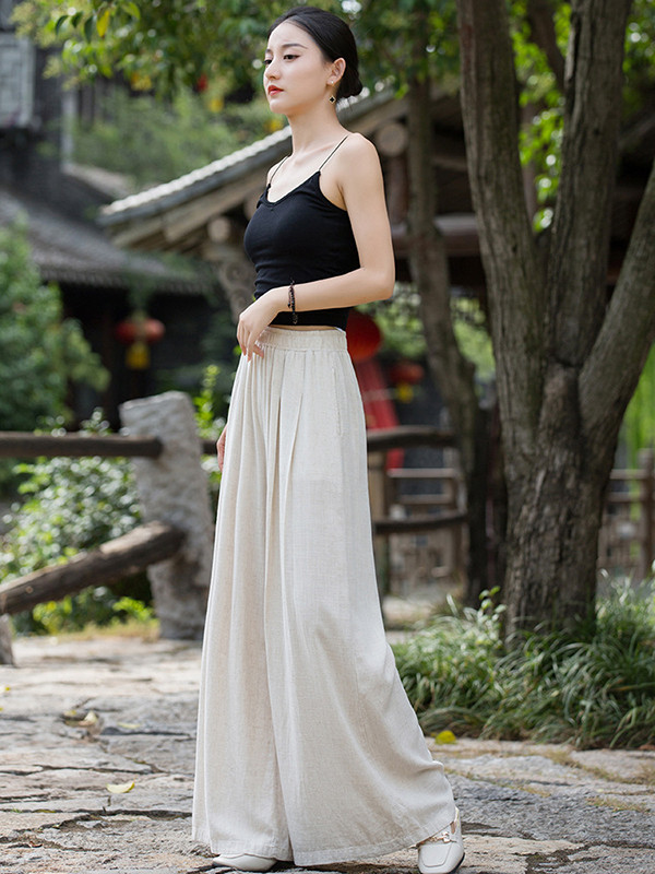Solid Color Loose Empire Wide Leg Pants