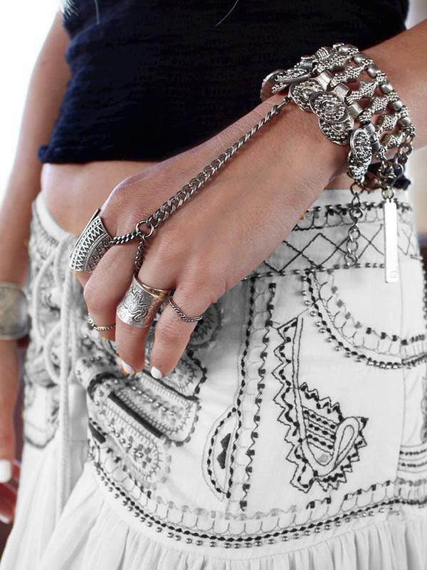 Beaded Drawstring Pleated Printed High-low Loose Skirts Bottoms