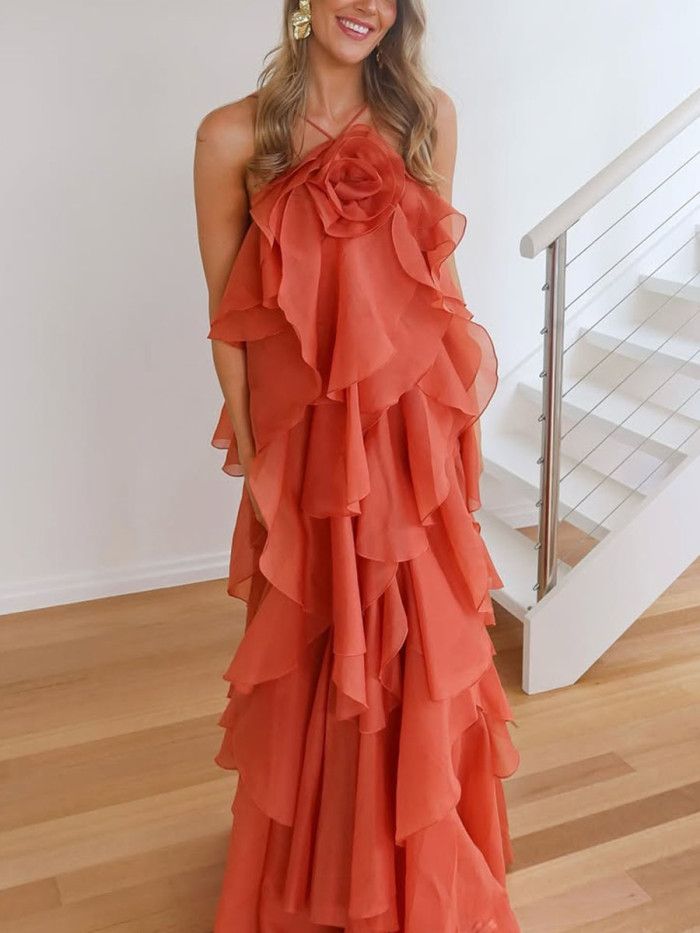 Backless petal trim party dress