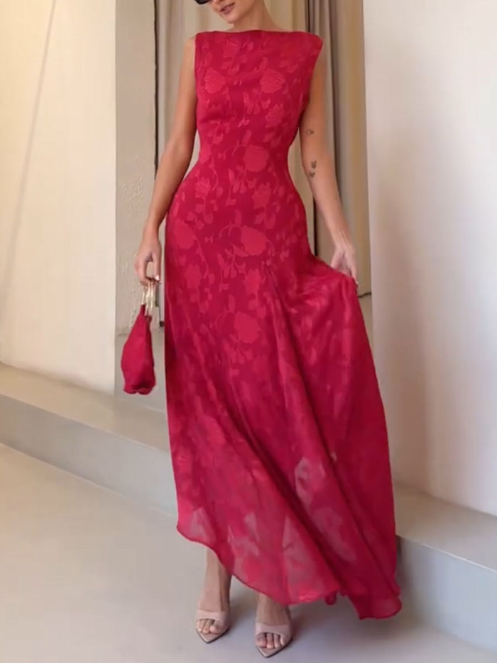 Red elegant printed dress
