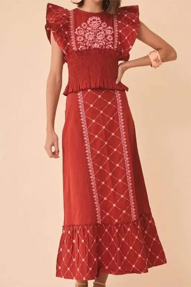 Daily Elegant Geometric Print Flounce Square Neck A Line Dresses
