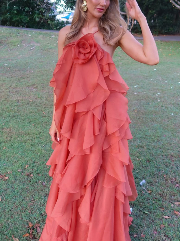 Backless petal trim party dress