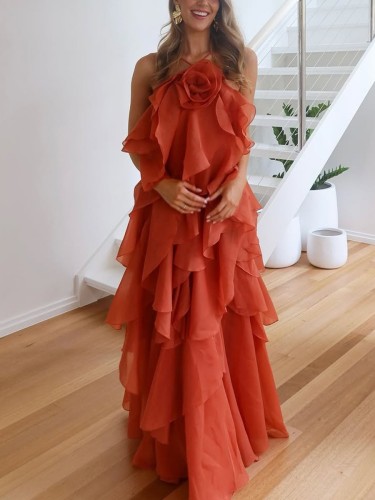 Backless petal trim party dress