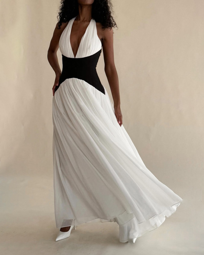 Fashion V-neck Contrast Dress