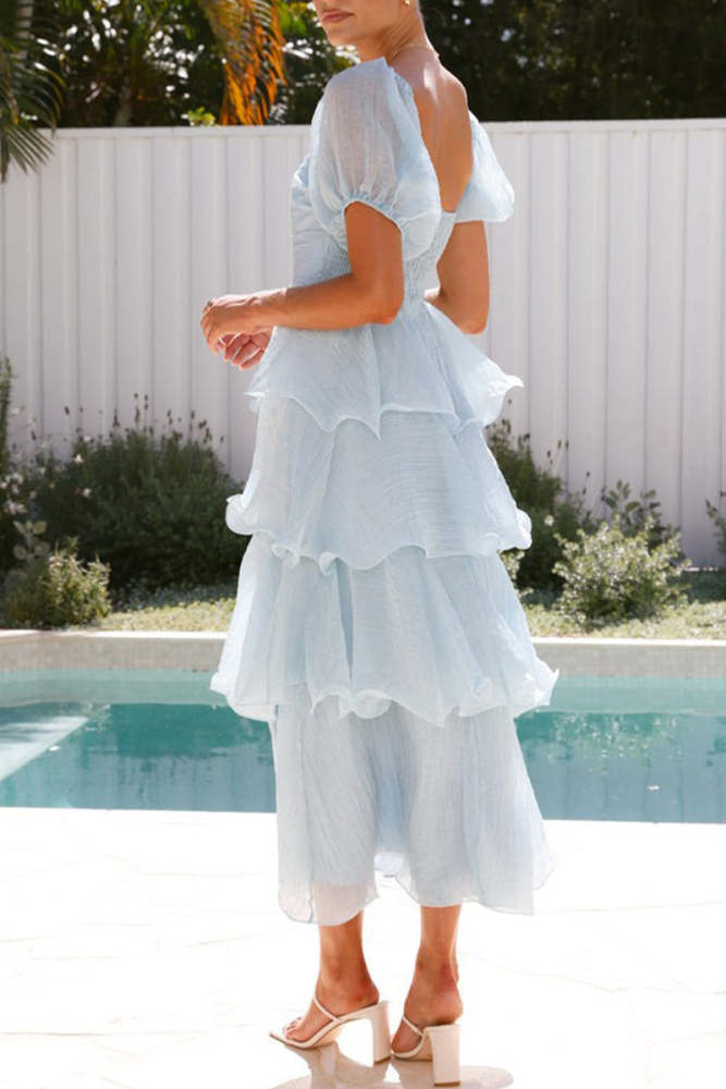 Casual Backless Flounce Square Neck Cake Skirt Dresses