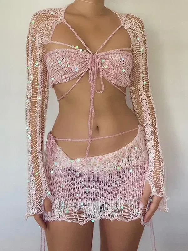 New Two-Piece Bead Stitched Sweater Set