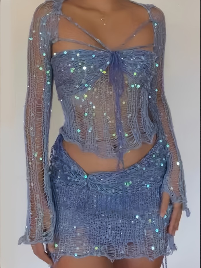 New Two-Piece Bead Stitched Sweater Set