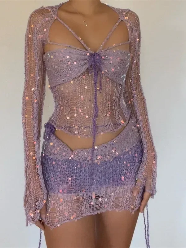 New Two-Piece Bead Stitched Sweater Set