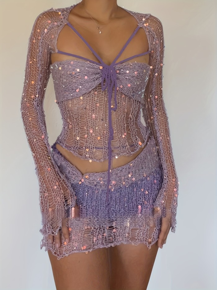 New Two-Piece Bead Stitched Sweater Set