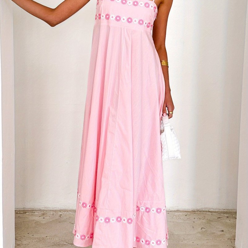 Women's Summer Floral Spaghetti Suspender Dress - Sleeveless, Loose Fit, A-Line Maxi with 3D Flower Design, Light Yellow & White Floral Pattern, Perfect for Vacation or Casual Outings, Casual Summer Wear | Feminine Fashion | Comfortable Wear