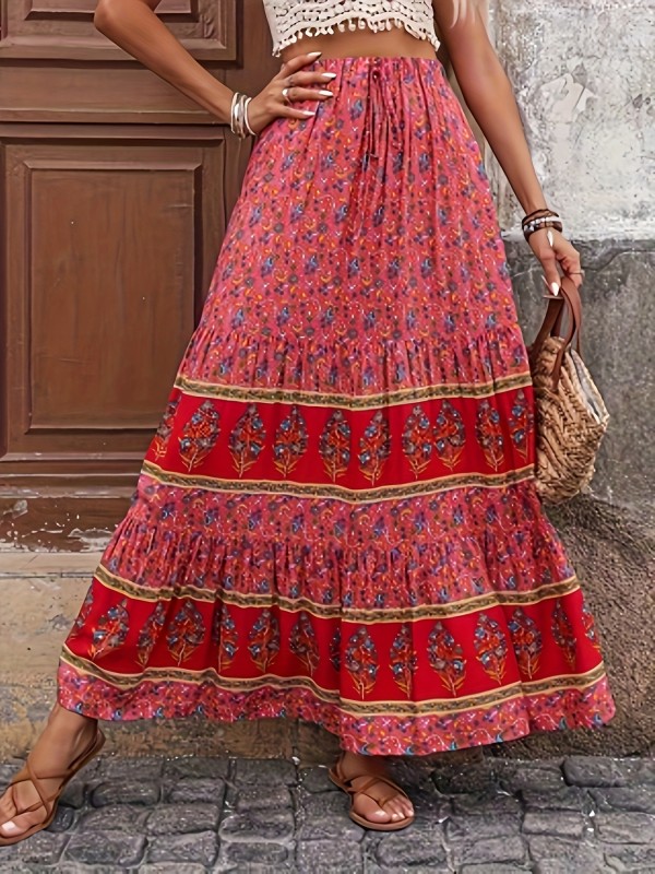 Women'S Casual Colorblock Butterfly Print Maxi A-Line Skirt, Women'S Skirts