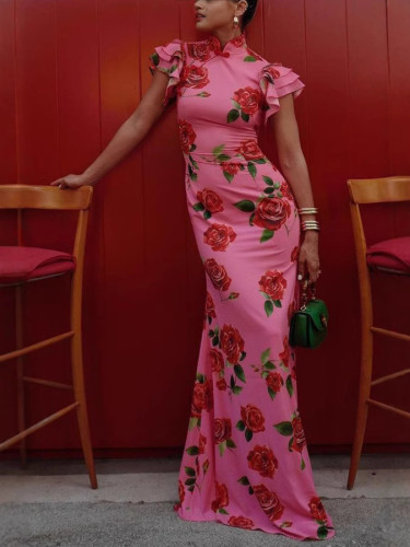 Women's Fashion Elegant Sleeveless Casual Printed Party New Chinese Cheongsam Dress