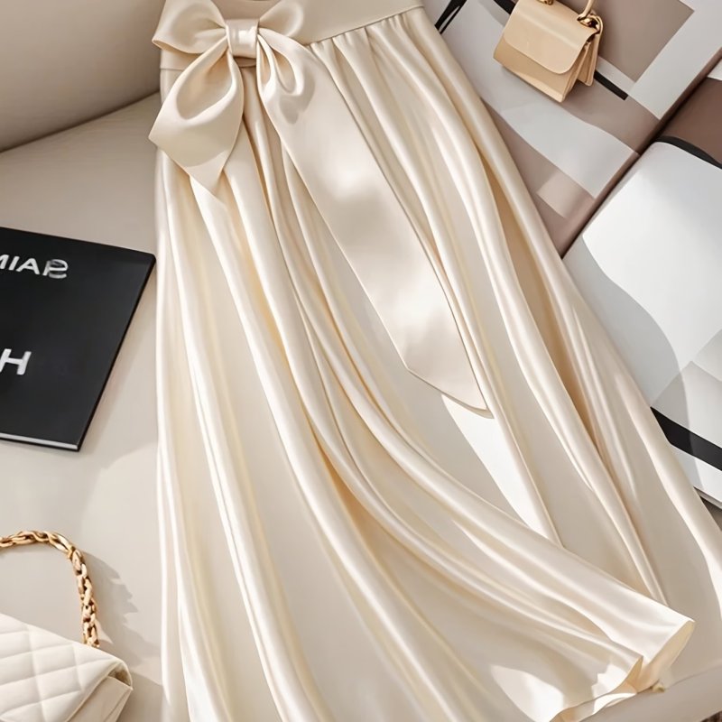 Spring\u002FSummer Trendy Skirt with Bow Design at Waist and Invisible Zipper on Side, Cool and Breathable Half-Skirt for Commuting and Casual Wear