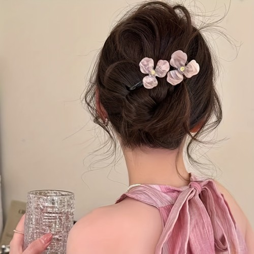 1pc AYLHFO Bohemian Sweet Floral Acrylic Hair Clip for Women Teens - Pastel Pink Blue Yellow Flower Barrettes, Lightweight Non-Damaging Hairpins for Everyday & Vacation Wear