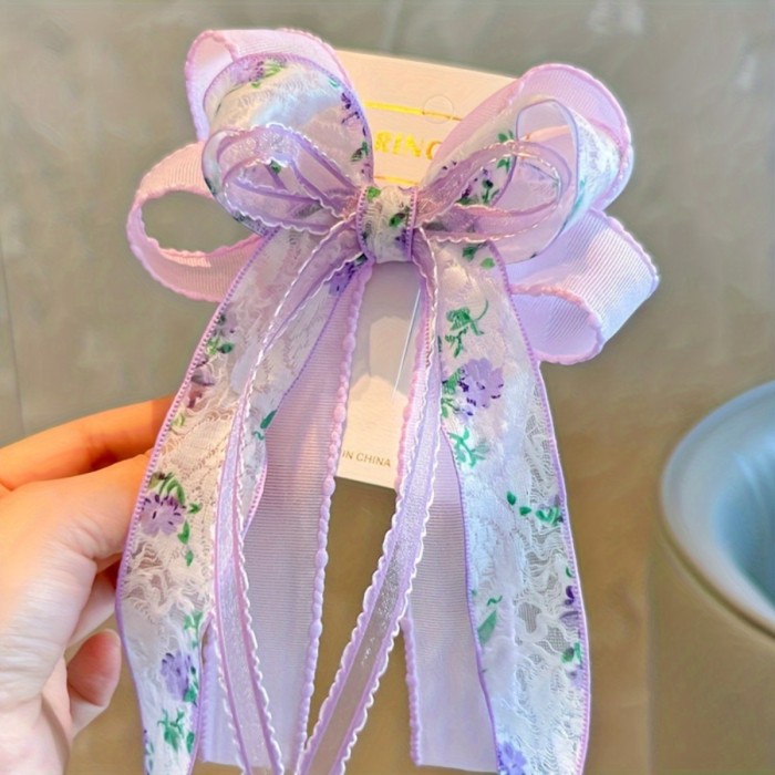 1pc Elegant Floral Ribbon Hair Clip - Fabric Bow Barrette for Women, Fashion Hair Accessory