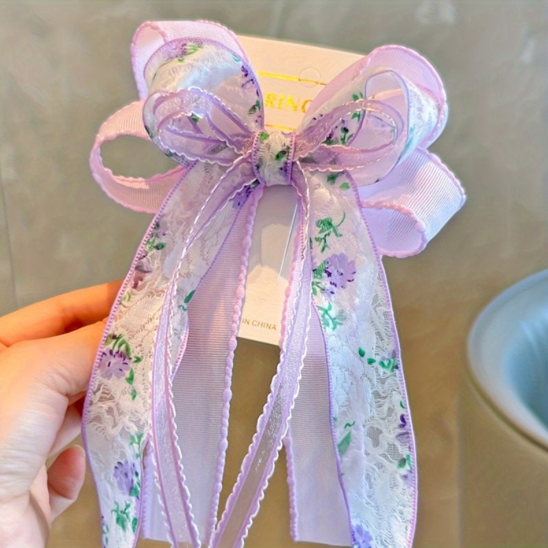1pc Elegant Floral Ribbon Hair Clip - Fabric Bow Barrette for Women, Fashion Hair Accessory