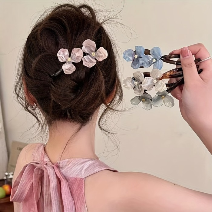 1pc AYLHFO Bohemian Sweet Floral Acrylic Hair Clip for Women Teens - Pastel Pink Blue Yellow Flower Barrettes, Lightweight Non-Damaging Hairpins for Everyday & Vacation Wear