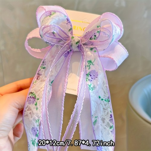 1pc Elegant Floral Ribbon Hair Clip - Fabric Bow Barrette for Women, Fashion Hair Accessory