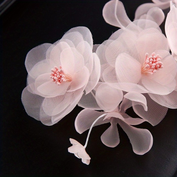 Elegant Pink Flower Hair Barrette - Handmade Polyester & Spandex Floral Headpiece with Green Leaves, Perfect for Thick & Curly Hair Styling, Wedding & Formal Occasion Accessory, Hair Accessory | Decorative Barrette | Intricate Craftsmanship, Hair Accessories