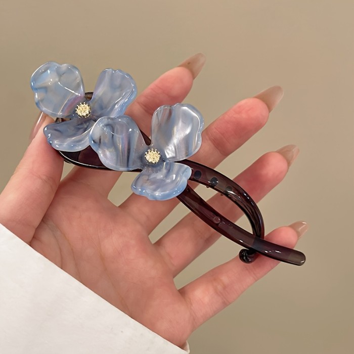 1pc AYLHFO Bohemian Sweet Floral Acrylic Hair Clip for Women Teens - Pastel Pink Blue Yellow Flower Barrettes, Lightweight Non-Damaging Hairpins for Everyday & Vacation Wear