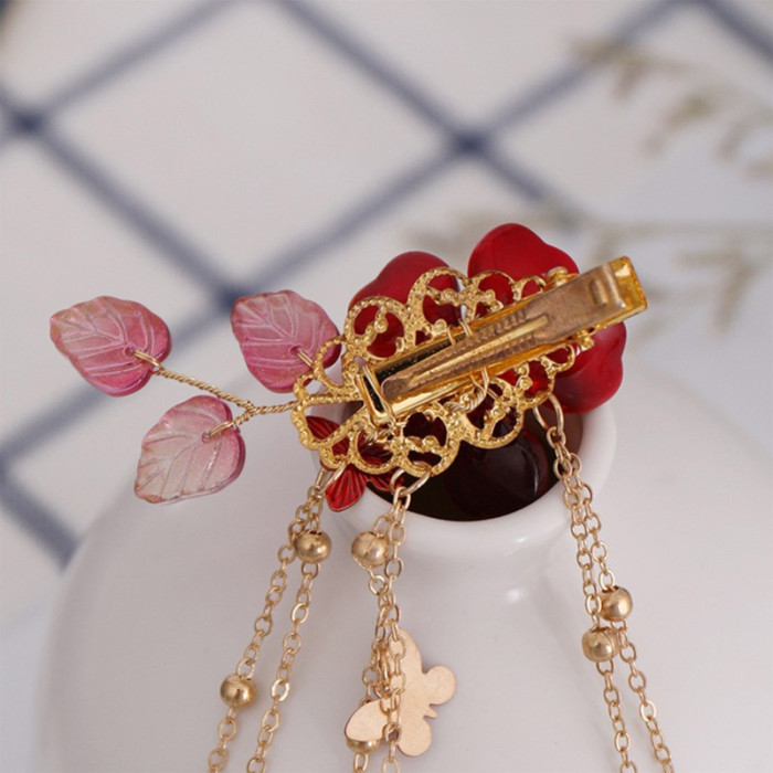 2pc Butterfly Tassels Hair Clips Chinese Ancient Style Hairpins Flower Alligator Clips Festive Wedding Hair Accessories