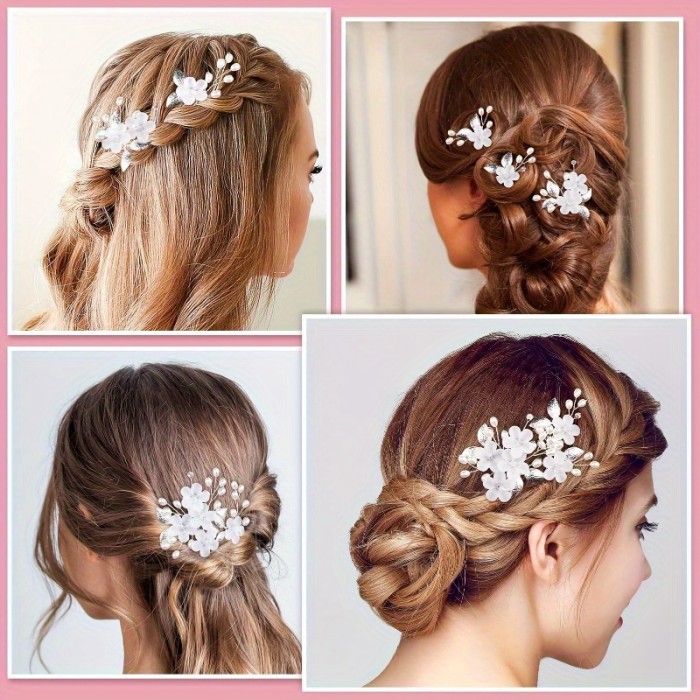 5pcs Set - Romantic U-Shaped Hair Clip, Flower Shaped Hair Clip, Delicate Bead Hair Clip - Suitable for Women'S Daily Dress And Hairstyle During Ramadan, Mother'S Day, And Other Holidays