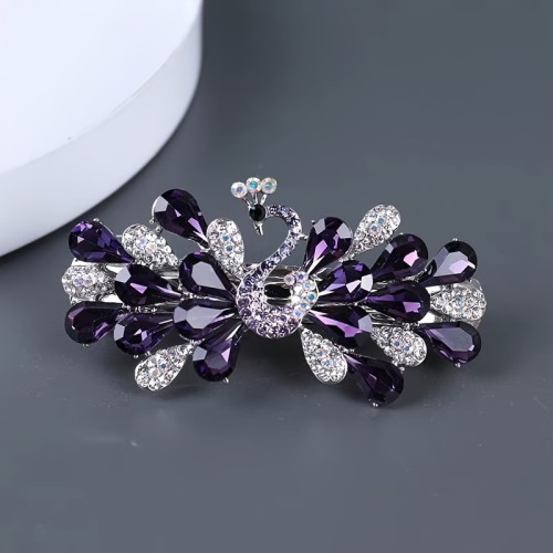 1pc New Delicate And Elegant Waterfall Design Crystal Peacock Hair Clips for Women Daily Birthday Party, New Year, Valentine'S Day Gift Jewelry-Single Piece, Color Block Print Accessory