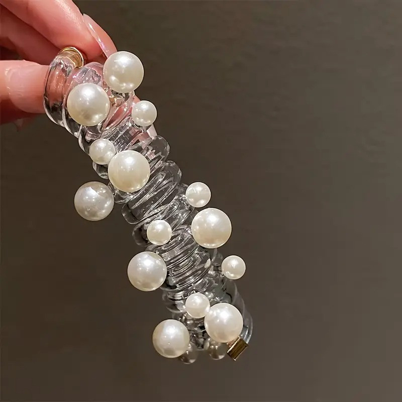 Single Piece Minimalist Phone Cord Hair Tie for Women - Hollow Imitation, Solid Color Oblong Plastic Beads, Secure Spiral Ponytail Holder, Elegant Hair Accessory for Casual & Formal Styles, Sophisticated Craftsmanship