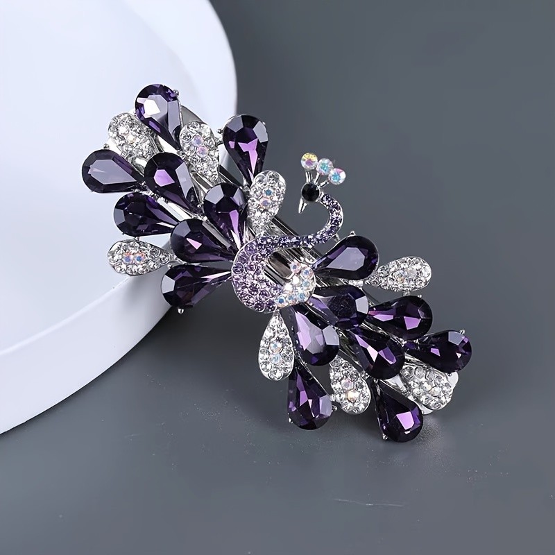 1pc New Delicate And Elegant Waterfall Design Crystal Peacock Hair Clips for Women Daily Birthday Party, New Year, Valentine'S Day Gift Jewelry-Single Piece, Color Block Print Accessory