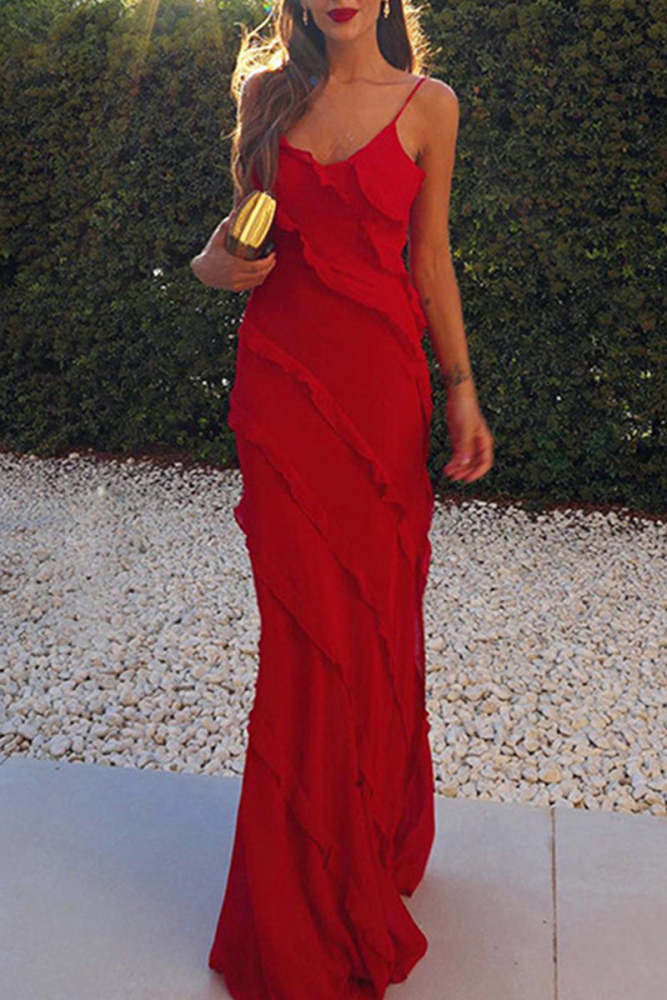 Sexy Gradient Print Slit Contrast V Neck Sling Dresses main image 1