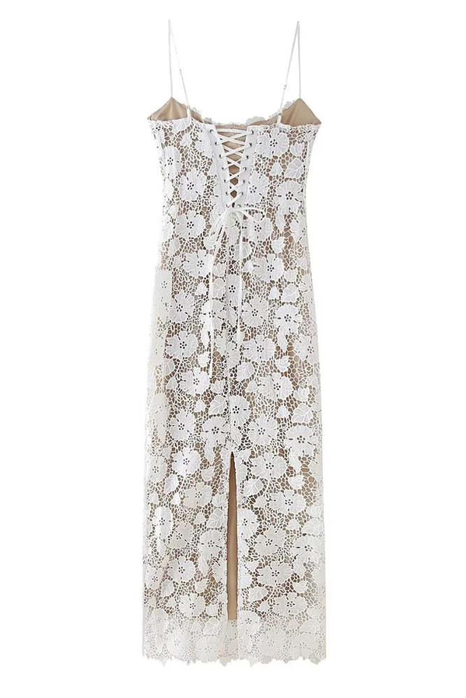 Sexy Lace Strap Design V Neck Long Dresses