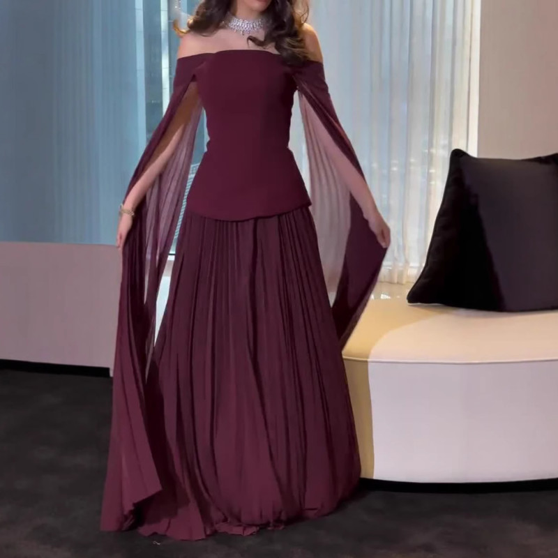 Women's Fashion Solid Color One-shoulder Mesh Party Elegant Dress