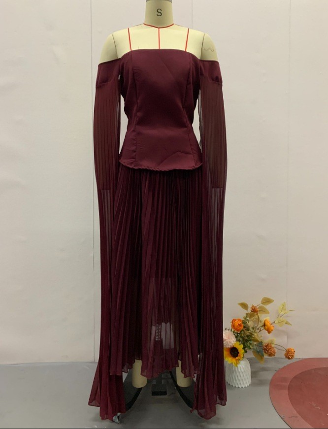 Women's Fashion Solid Color One-shoulder Mesh Party Elegant Dress