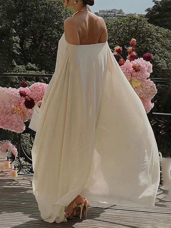 Solid Color Loose Long Sleeves Halter-Neck Maxi Dresses