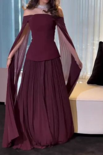 Women's Fashion Solid Color One-shoulder Mesh Party Elegant Dress
